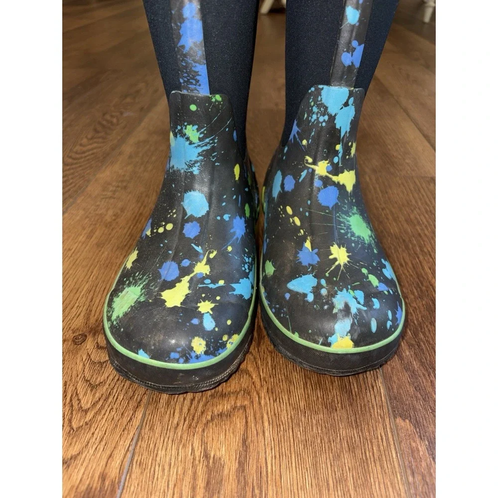 BOGS kid youth size 4 shoe blue tall insulated waterproof boots Paint Splat Boy